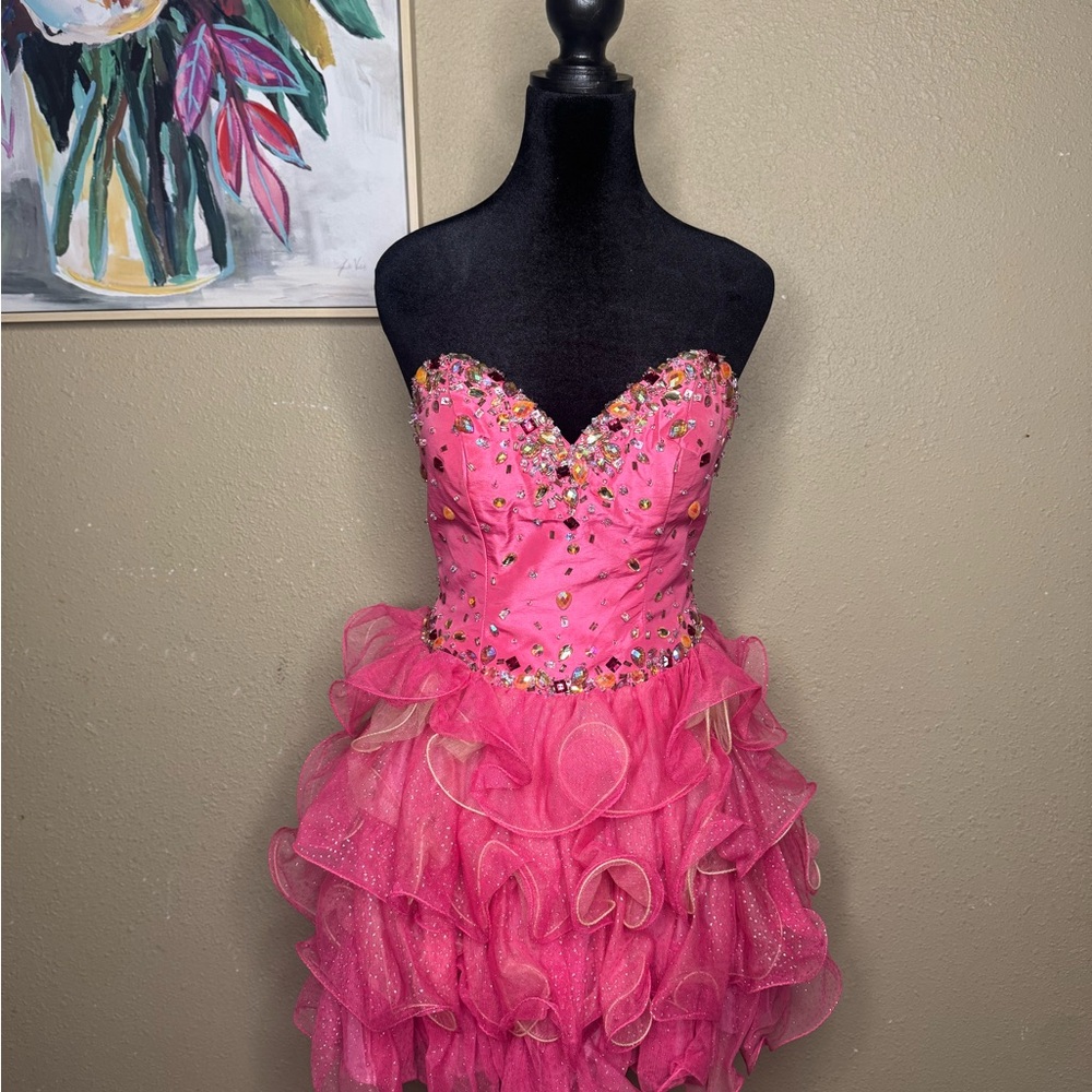 Pink Ruffled Dress with rinestones